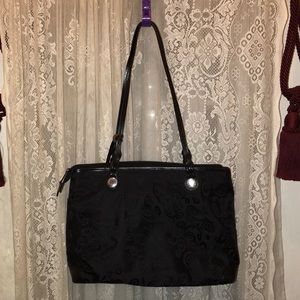 BRIGHTON-LG SCROLLWORK CLOTH/LEATHER BAG